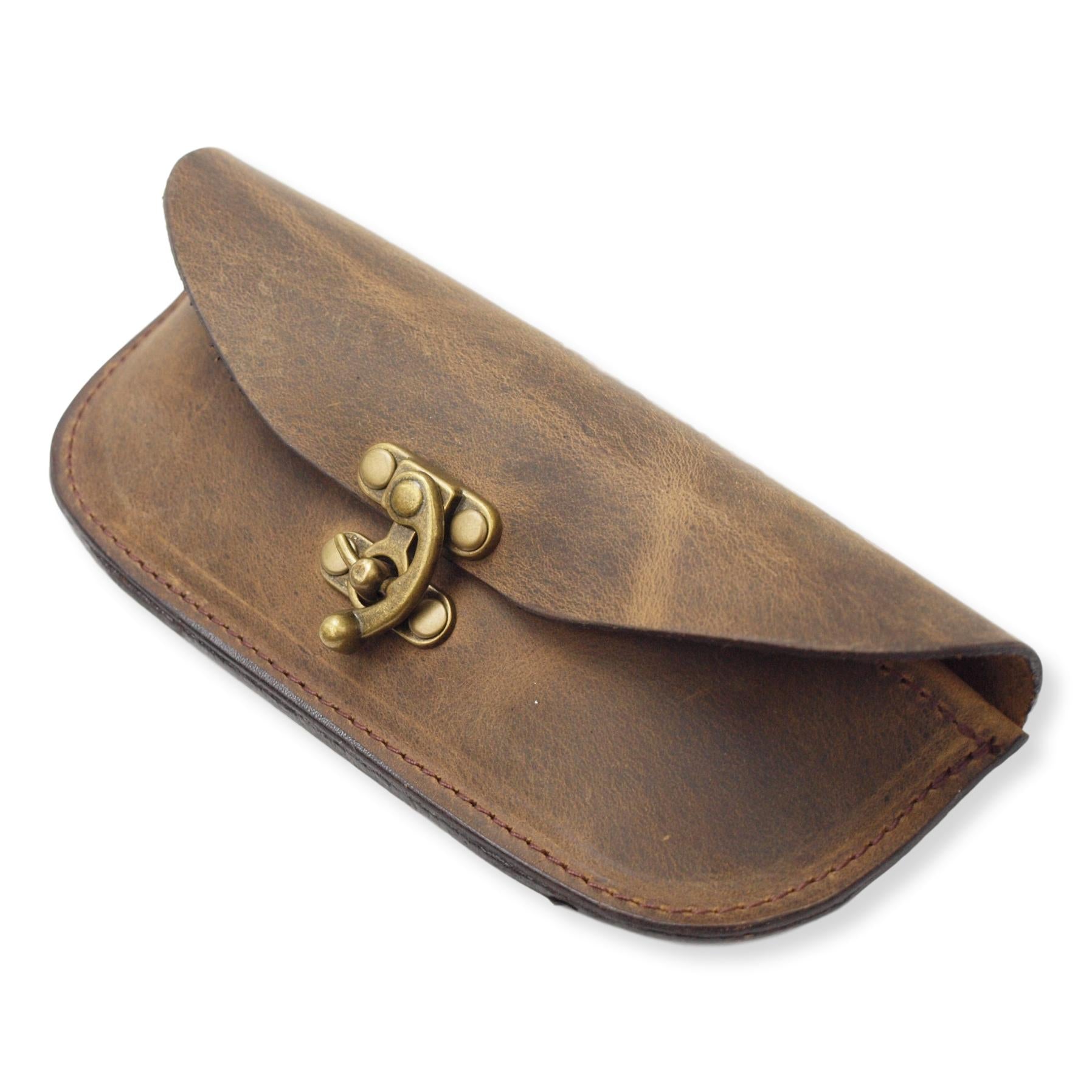 Personalized Leather Glasses Case in Distressed Brown, Monogrammed