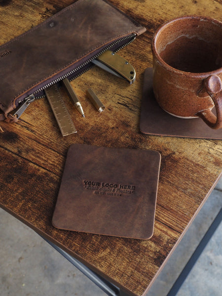 Custom Logo Leather Coasters