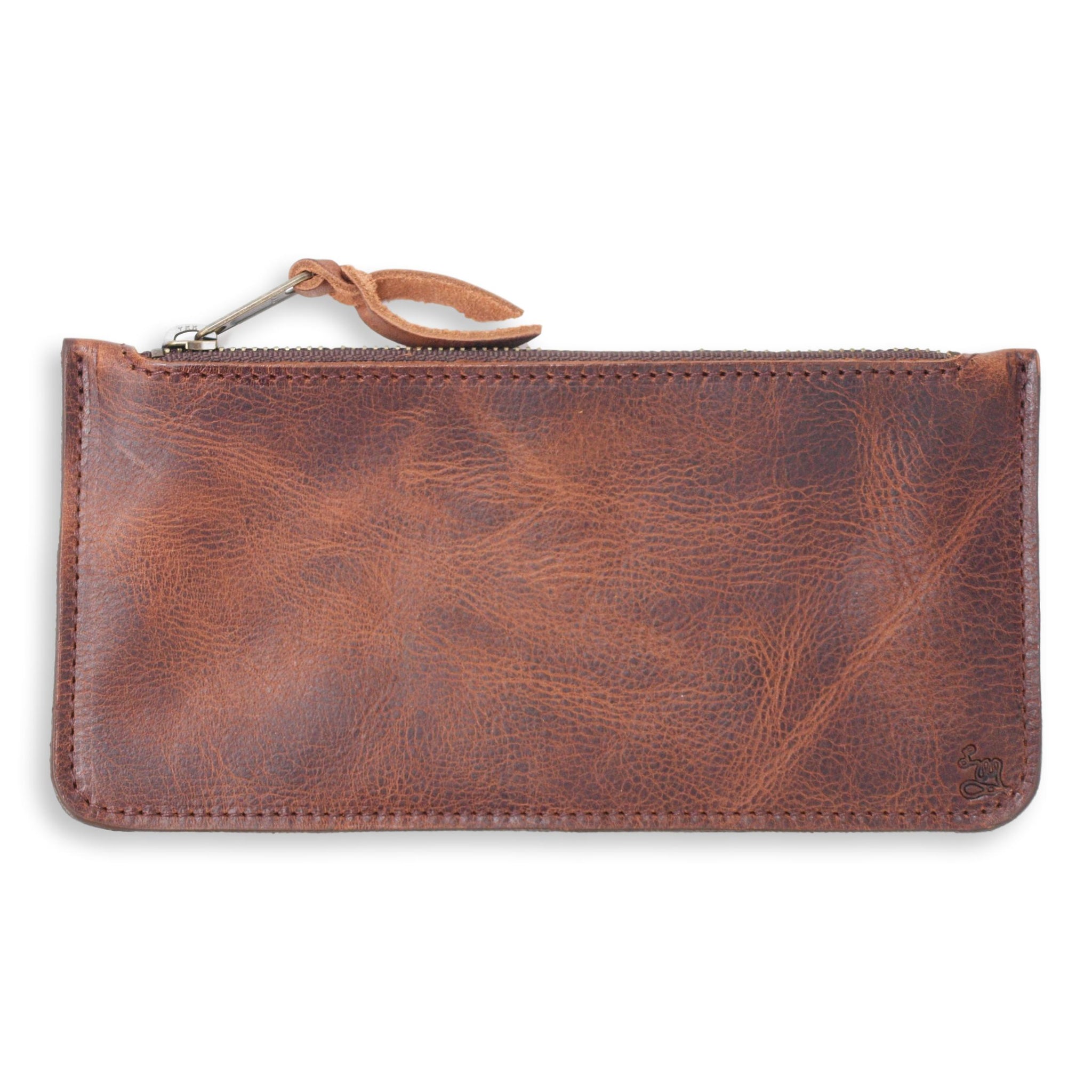 Monogrammed Everyday Italian Leather Zipper Pouch | Mark and Graham